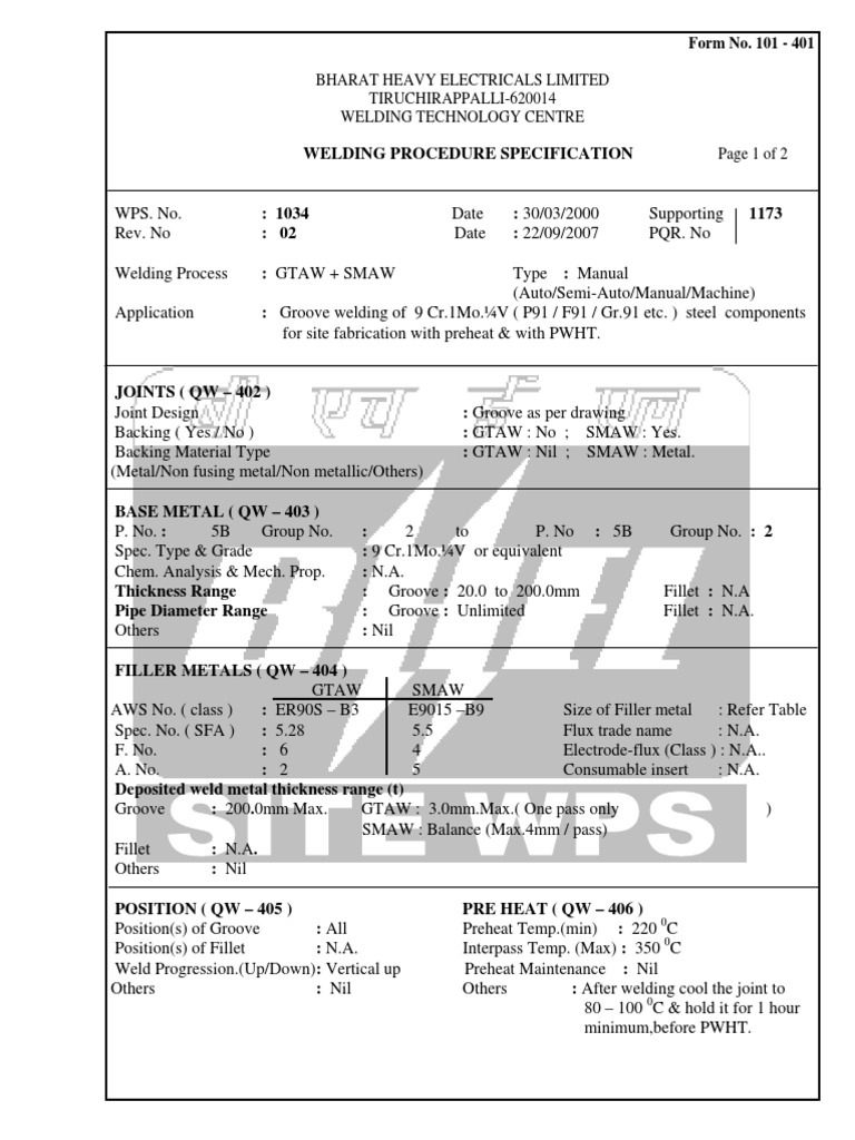 P 91 Welding WPS Welding Electric Heating