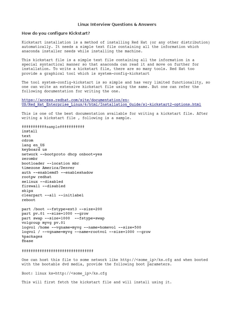 Linux Interview Questions & Answers How Do You Configure Kickstart? | PDF