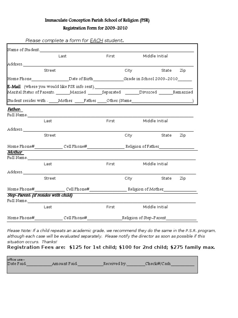 Please Complete A Form For EACH Student.: Last First Middle Initial ...