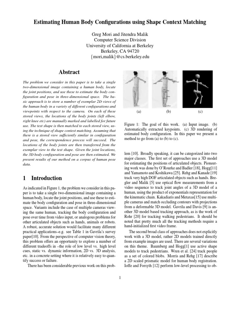 3D Body Pose Estimation from 2D Images | PDF | Areas Of Computer ...