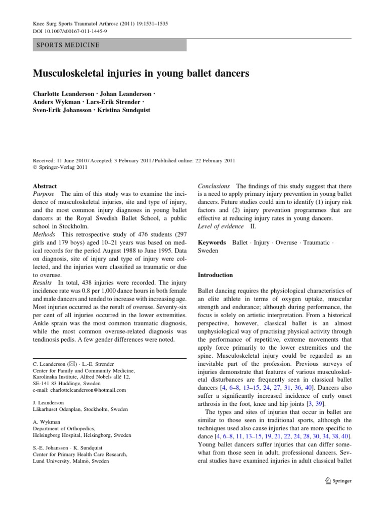 Musculoskeletal Injuries in Young Ballet Dancers | PDF