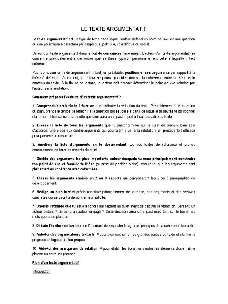 Le Texte Argumentatif Pdf Argumentation Publicite
