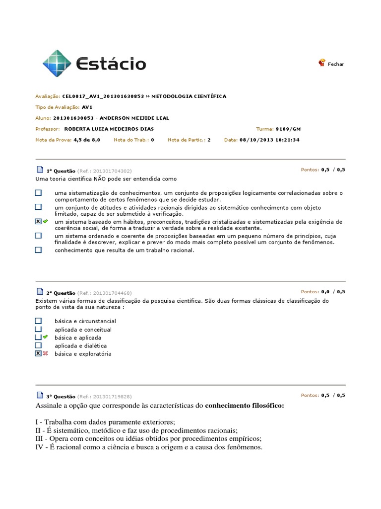 Av1 Metodologia Cient | PDF | Science | Método científico, image size:768x1024