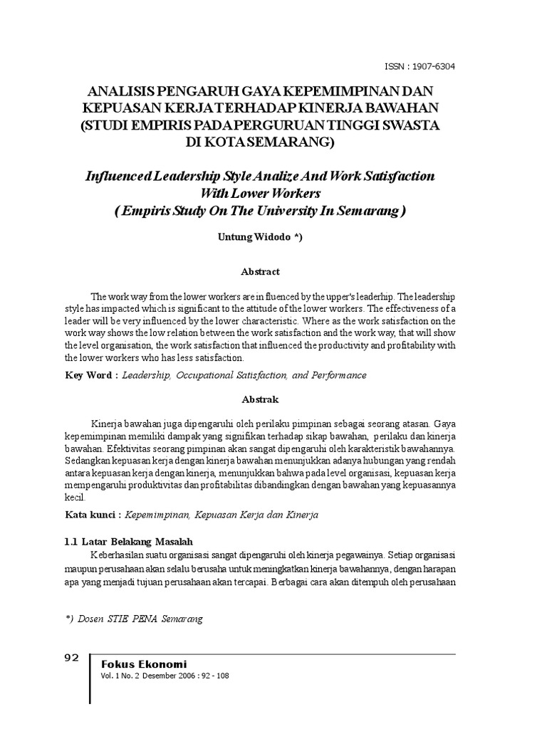 JURNAL ANALISIS PENGARUH GAYA KEPEMIMPINAN DAN KEPUASAN KERJA