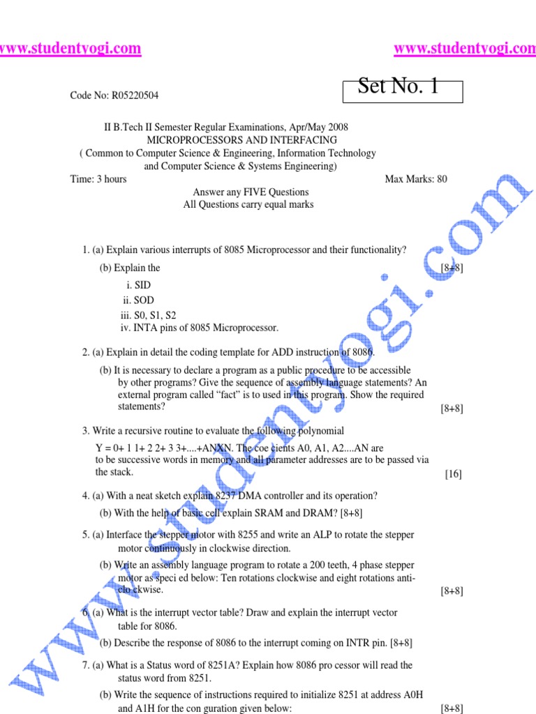 Microprocessors and Interfacing Exam Questions | PDF | Input/Output ...