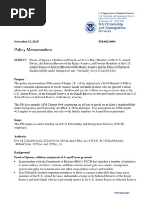 Dhs Parole In Place Memo Pdf United States Citizenship And Immigration Services Parole