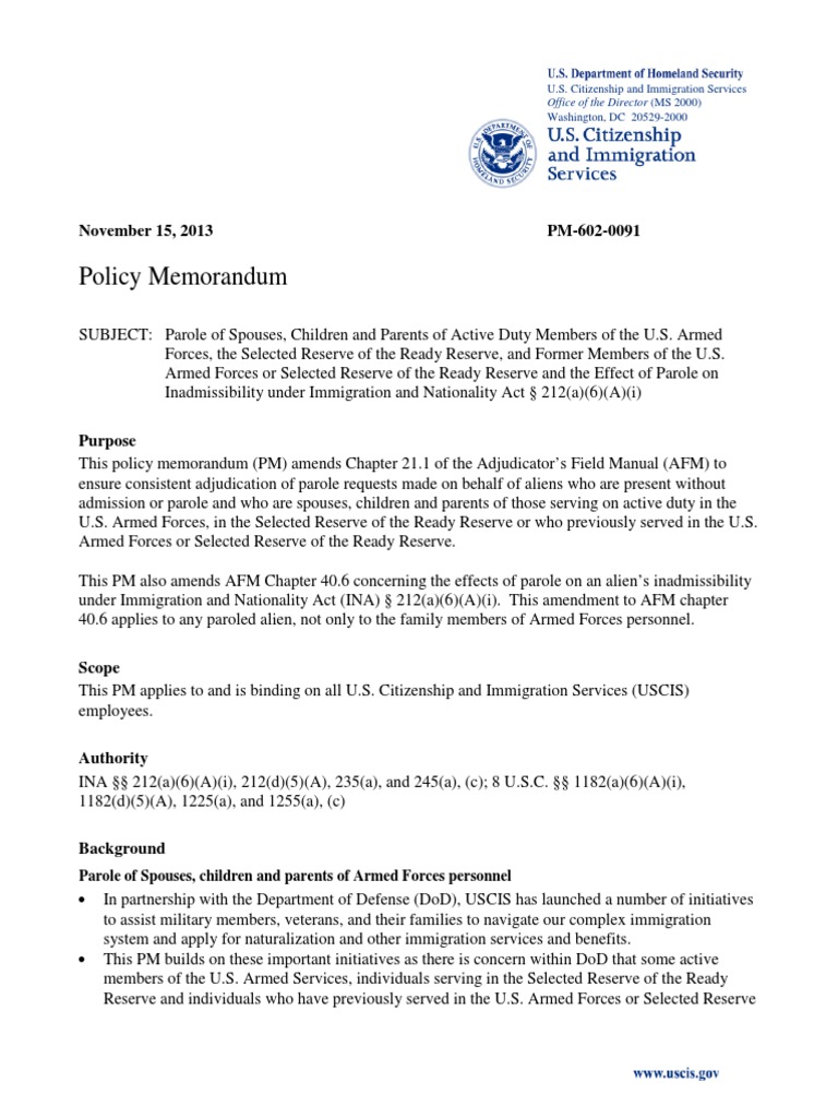 DHS 'Parole-in-Place Memo | PDF | United States Citizenship And ...