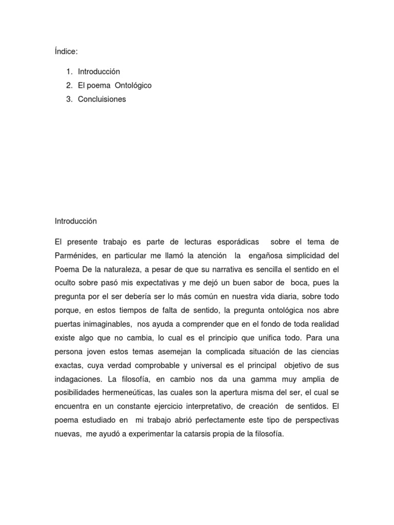 Parménides y El Poema Ontológico PDF Existencia Filosofía