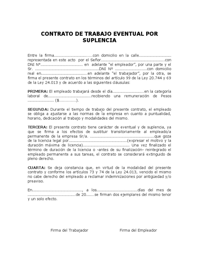 Modelo Contrato de Trabajo Eventual Por Suplencia | PDF