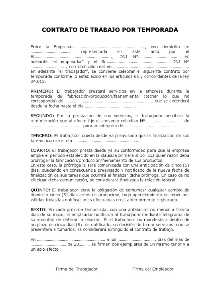 Introducir 86 Imagen Modelo De Contrato De Trabajo Por Temporada Abzlocal Mx