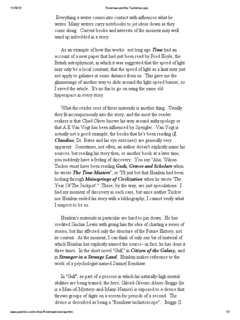 Renshaw's Tachistoscope Insights | PDF | Perception | Reading Comprehension