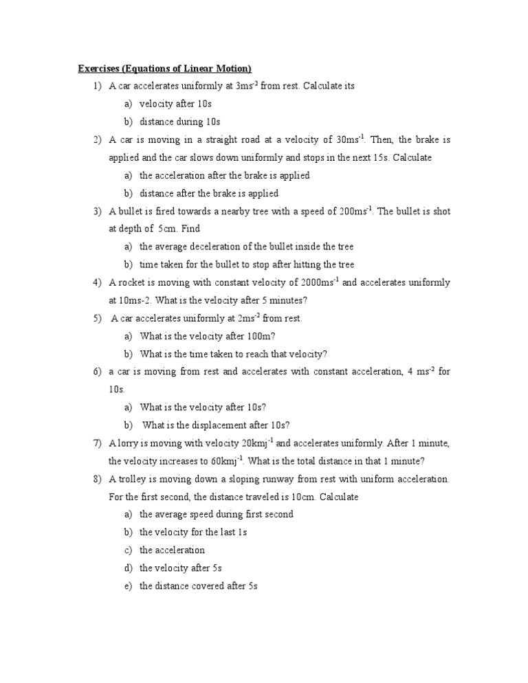 Exercises (Equations of Linear Motion)