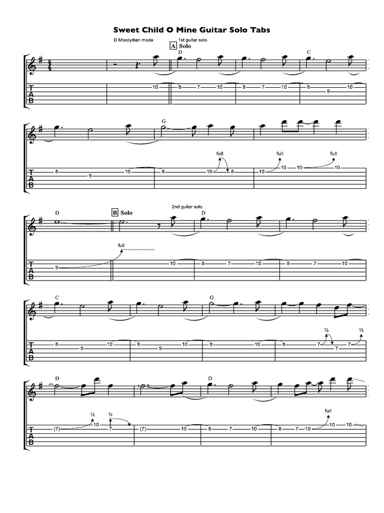 Sweet Child O Mine Guitar Solo Tabs Pdf Pdf