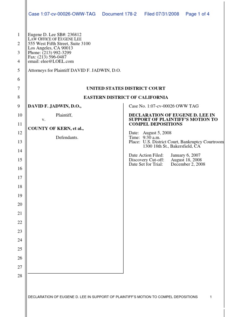 Declaration Supporting Motion to Compel Depositions | PDF | Deposition ...