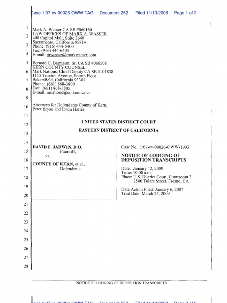 Notice of Lodging Deposition Transcripts | PDF | Deposition (Law ...
