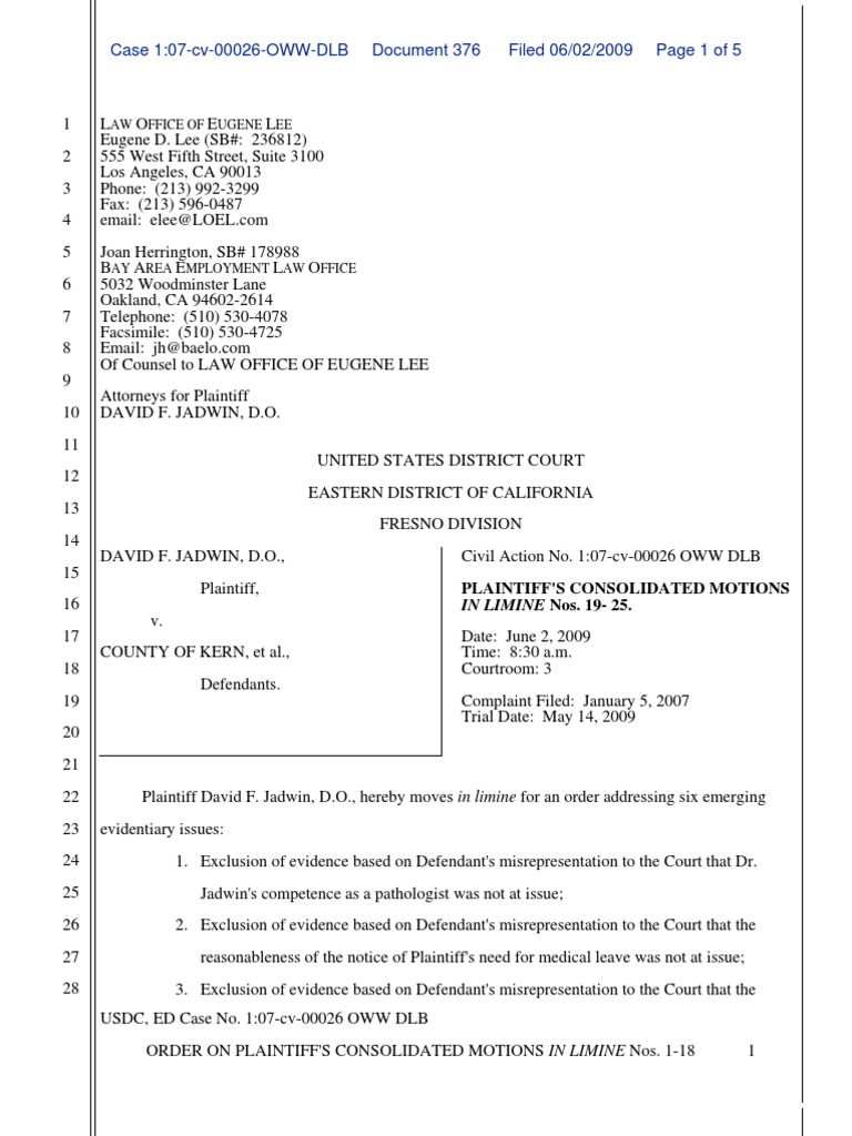 376 P MIL Re Evidence Deposition (Law) Motion In Limine