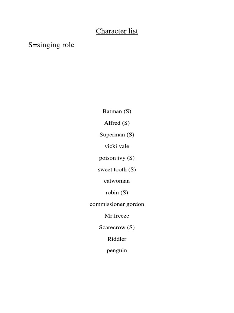 Singing Roles in Character List | PDF