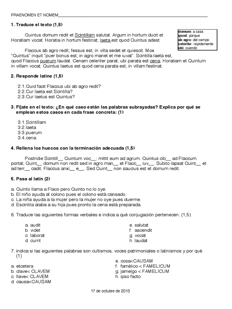 Examen Latin I Tema 1,2,3 | PDF