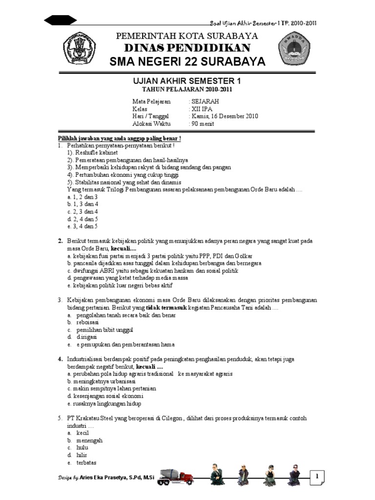 Latihan Soal Uas Smp Mts Kelas  Soal Uas Semester 1 Sejarah Kelas X K13