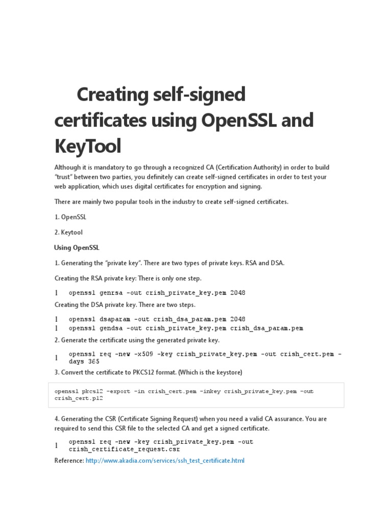 Creating Self-Signed Certificates with OpenSSL | PDF | Public Key ...
