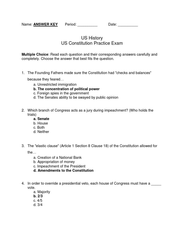 assessment 3 constitution practice test answer key United States