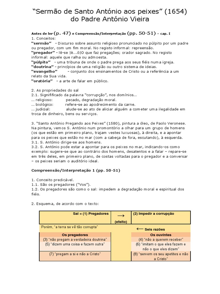 Resumo Do Sermão De Santo António Aos Peixes