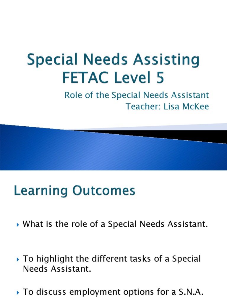 Special Needs Assistant Role Overview | PDF | Special Education ...