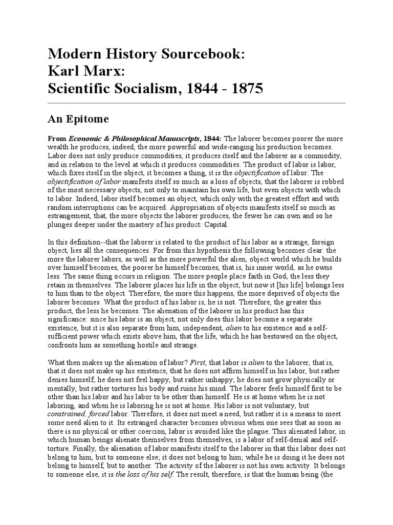 KarlMarx Scientific Socialism | PDF | Marx's Theory Of Alienation ...