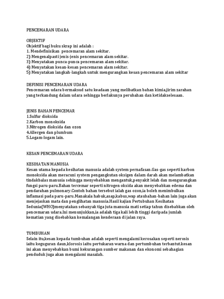Folio Sains Tingkatan 1 Pencemaran Udara