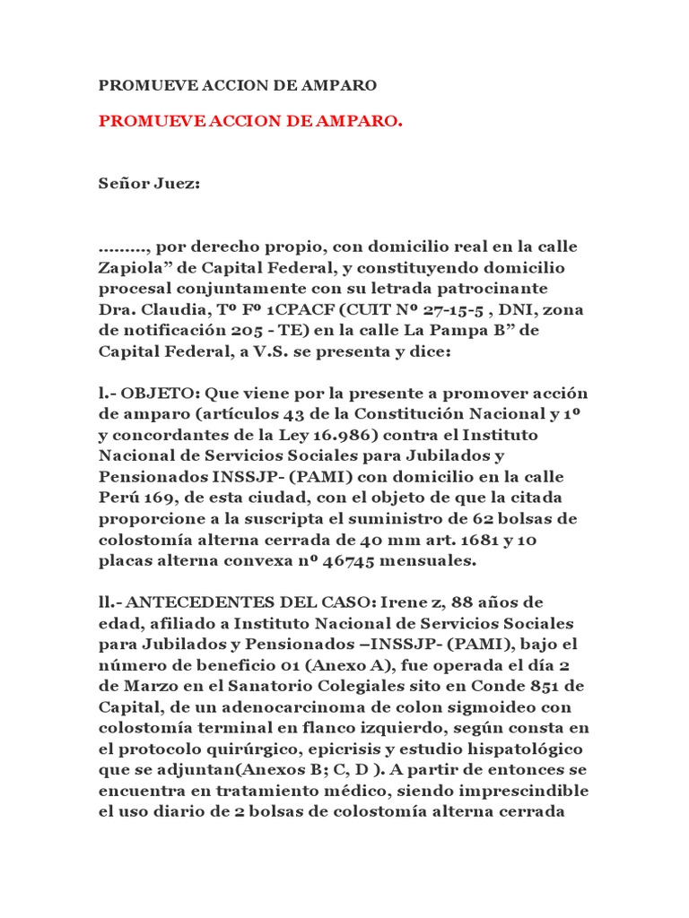Modelo de Recurso de Amparo por Salud | PDF | Caso de ley | Mandato