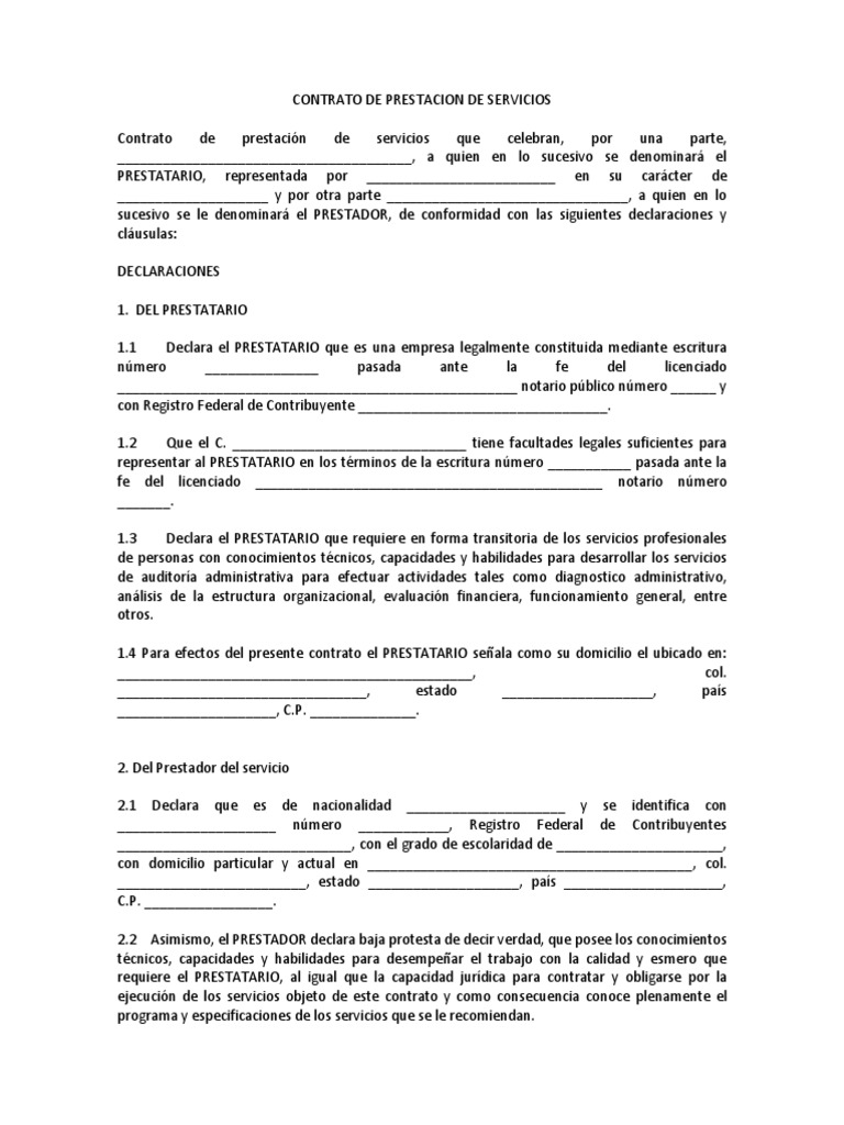 Contrato de Prestacion de Servicios PDF