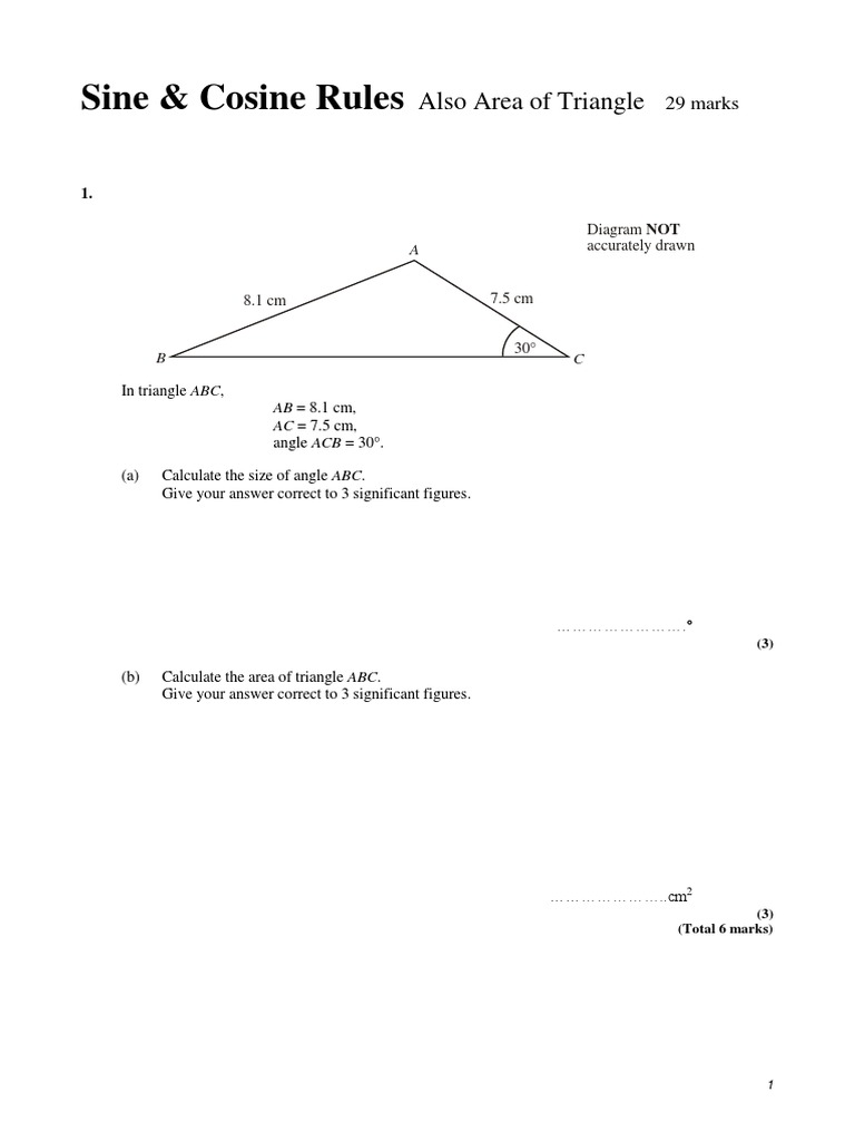Sine & Cosine Rules | PDF | Triangle | Trigonometric Functions