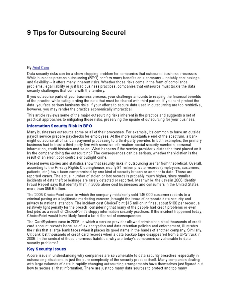 9 Tips for Secure Outsourcing Practices | PDF | Computer Security ...