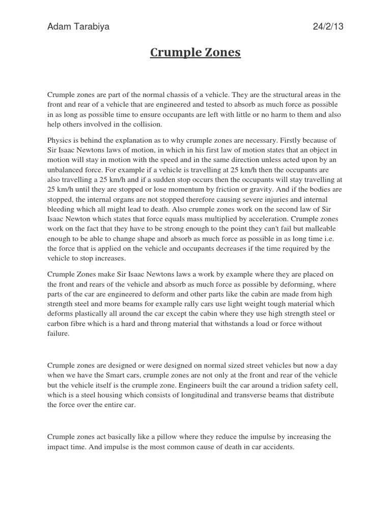 Crumple Zones PDF Newton's Laws Of Motion Force