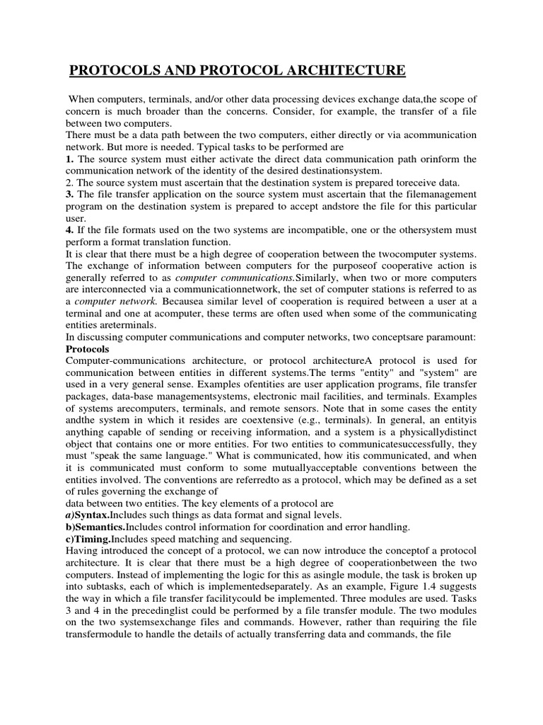 Protocols and Protocol Architecture: A) Syntax - Includes Such Things ...