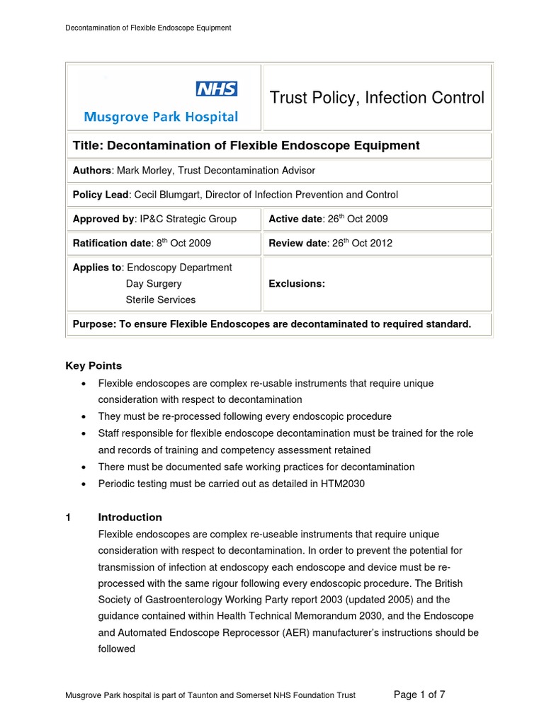 Decontamination of Endoscopic Equipment PDF Endoscopy Infection