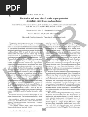 Biochemical And Trace Mineral Profile In Post Parturient - 