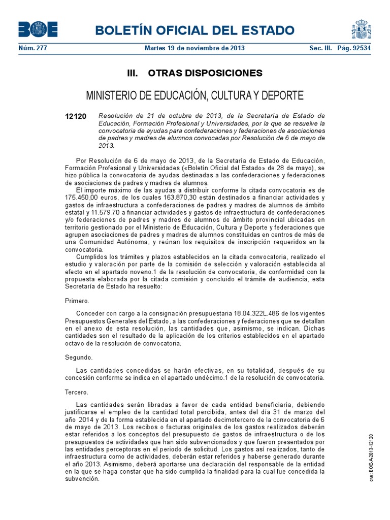 Resueltas Las Ayudas para Confederaciones y