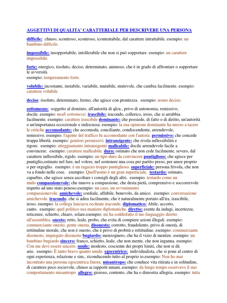 Aggettivi Di Qualita