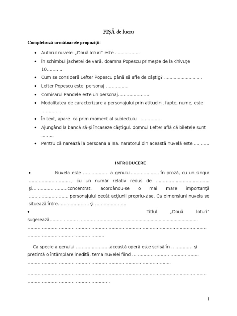 Doua Loturi Rezumat Doua Loturi Fisa de Lucru | PDF