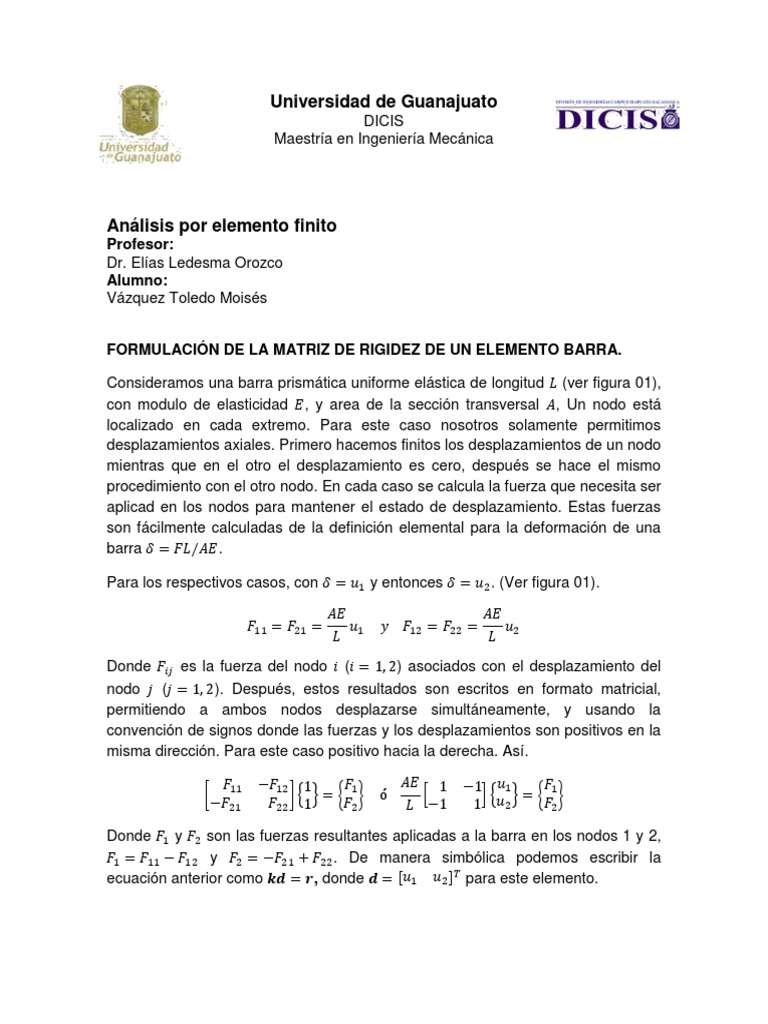 Tarea 3. FORMULACIÓN DE LA MATRIZ DE RIGIDEZ DE UN 