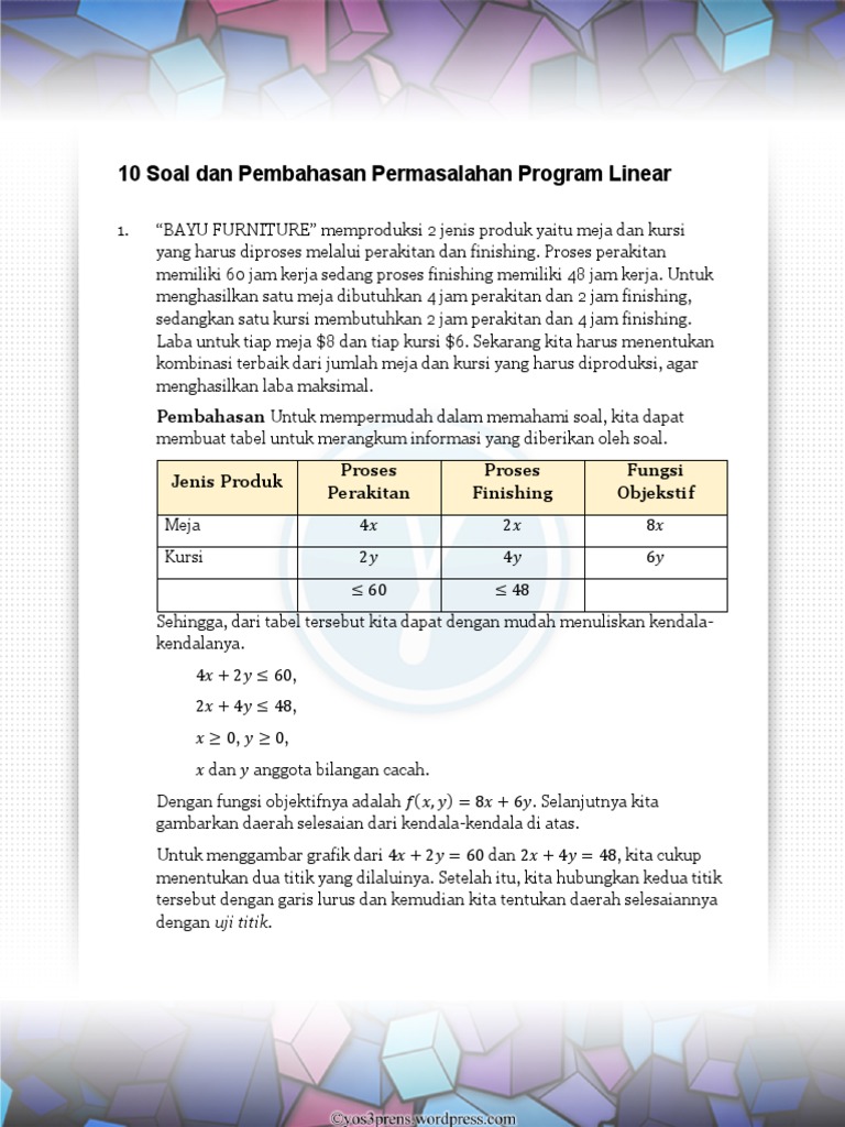 10 Soal Dan Pembahasan Permasalahan Program Linear Pdf