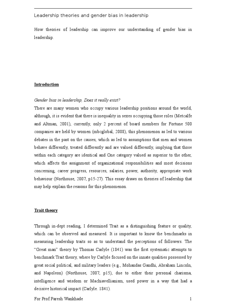 Gender Bias in Leadership Theories | PDF | Gender Role | Masculinity
