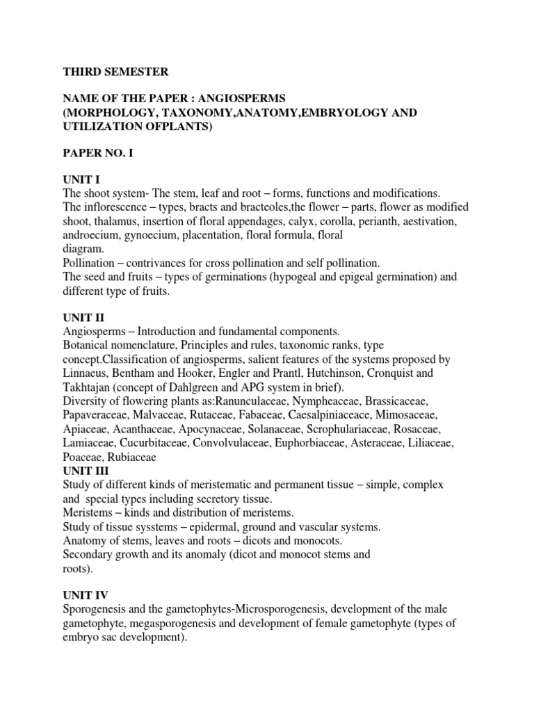 Botany Syllabus For BSC first year Botany Flowers