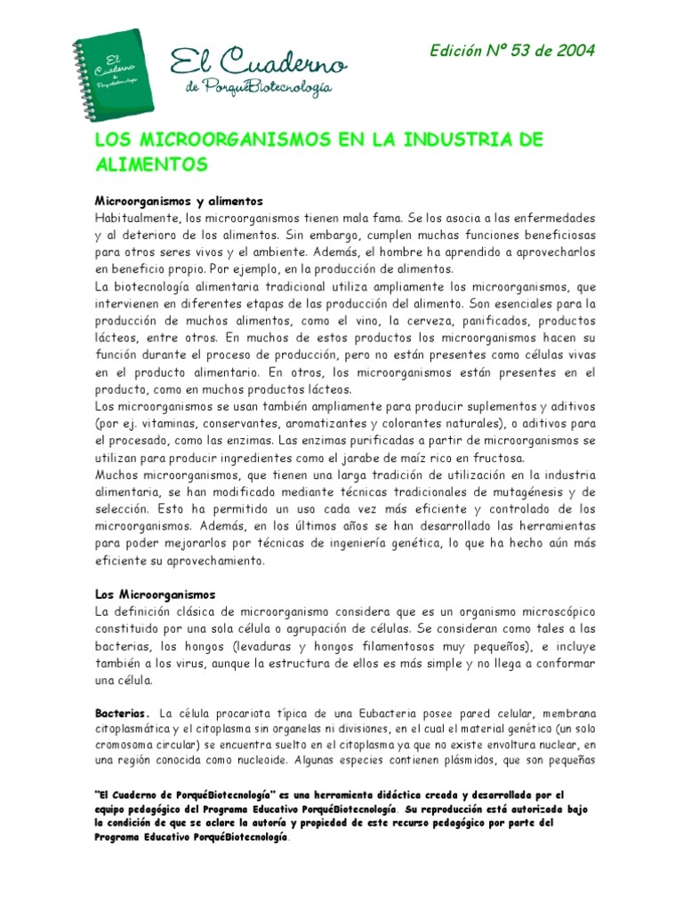 Microorganismos en la Industria Alimentaria | PDF | Levadura | Las ...