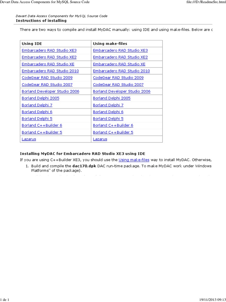 MyDAC Installation Guide for RAD Studio | PDF