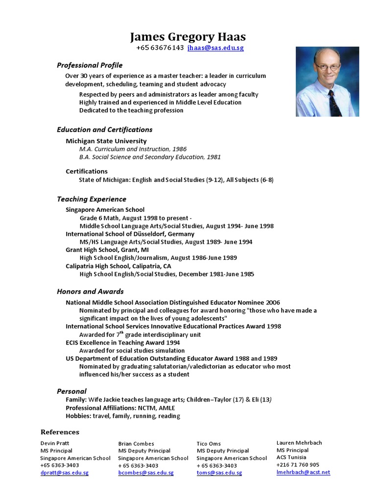 JG Haas Resume PDF Secondary School Leadership