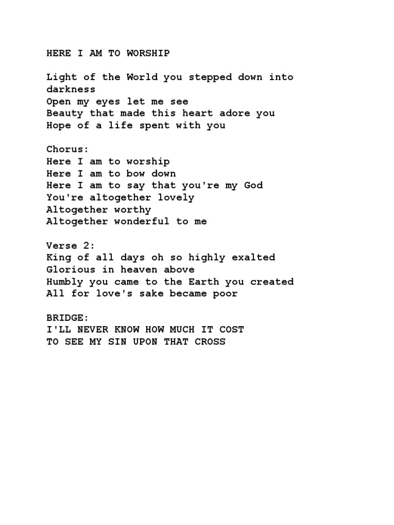 here i am to worship, lyrics | pdf | art