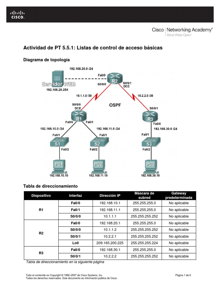 5.5.1 Listas de control de acceso básicas Dirección IP Protocolos