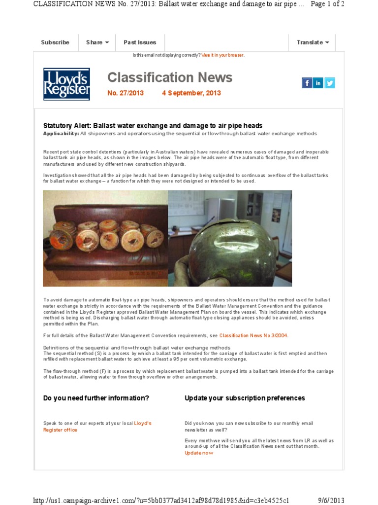 Improper Ballast Water Exchange Methods Cause Damage to Air Pipe Heads